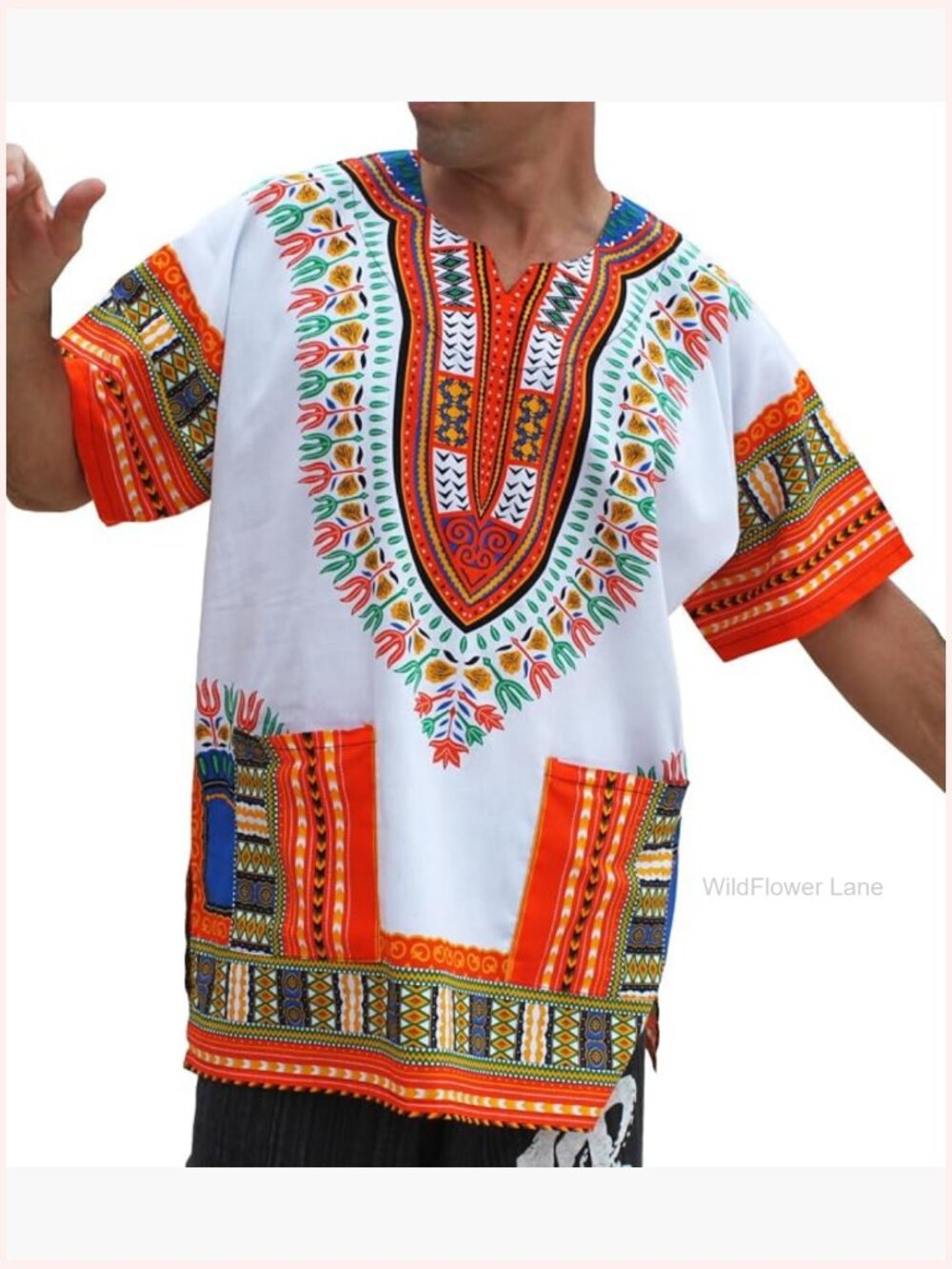 Bright African Dashiki Cotton Plus Size Blouse Button Down Shirt